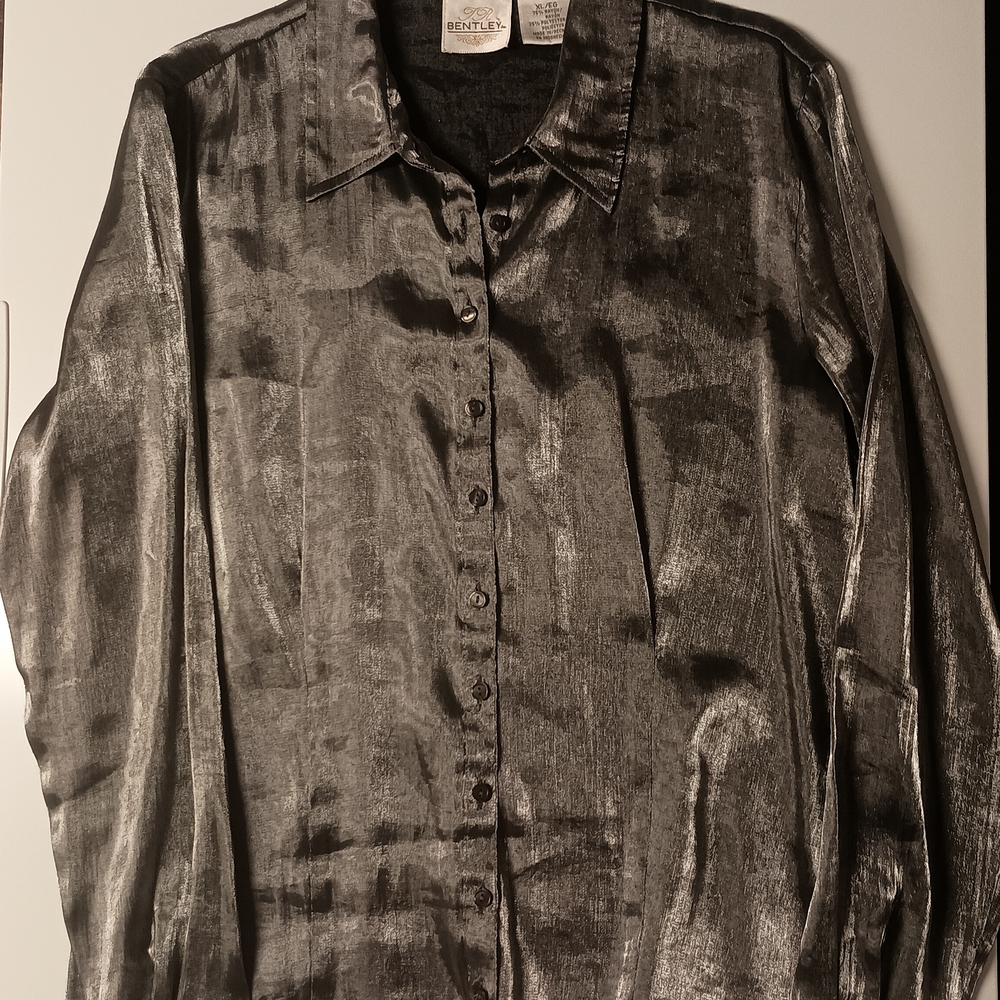 Bentley Women's Metallic Silver Button Down Blouse